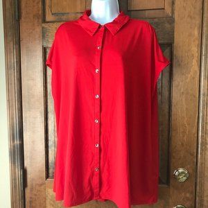 H by Halston Red Button-Down Cap Sleeve Tunic Blouse Size 1X